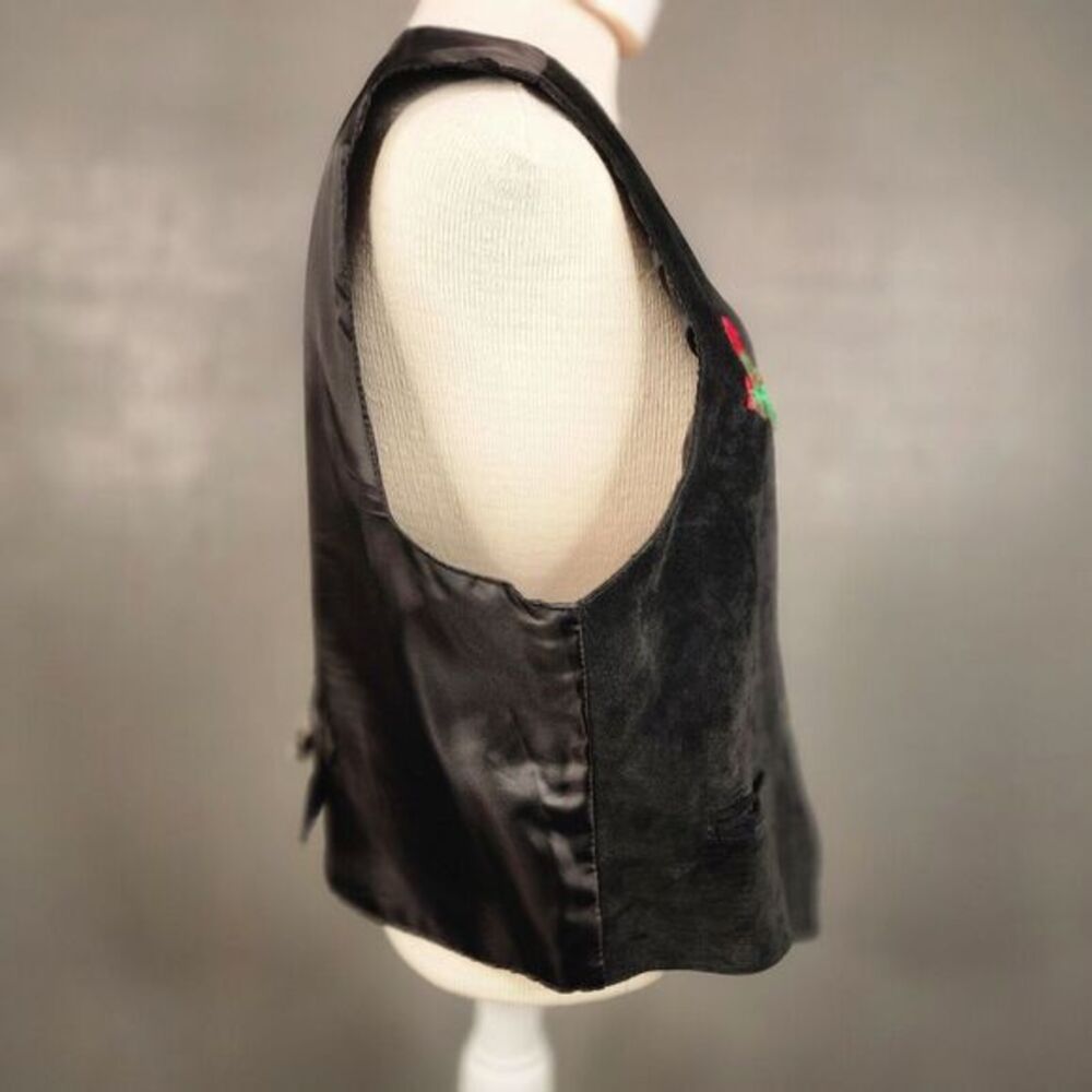 Vintage Gitano Button Down Suede Leather Vest Pockets Black SZ Large Rose *READ* - Picture 5 of 12